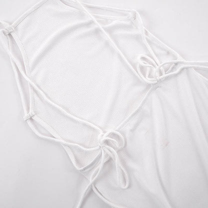 Ribbed halter self tie solid backless sleeveless maxi dress