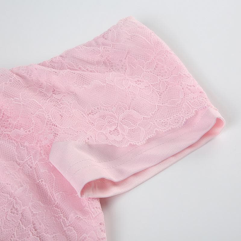 Short sleeve flower applique off shoulder ruffle top