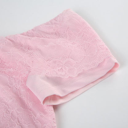 Short sleeve flower applique off shoulder ruffle top