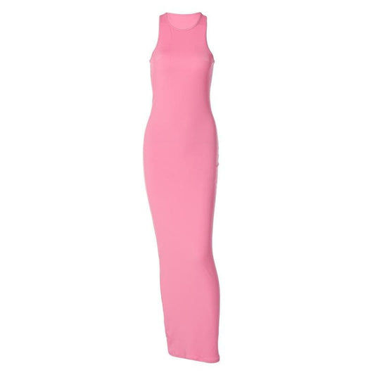 Ribbed solid sleeveless crewneck maxi dress