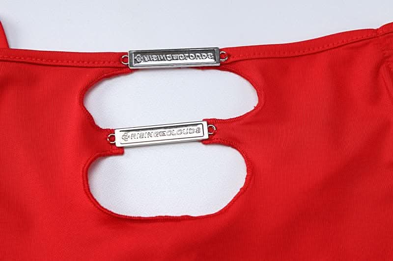 Hollow out metal tag halter self tie backless slit maxi skirt set-final-sale