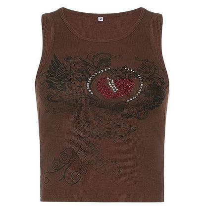 Round neck ribbed print beaded sleeveless top