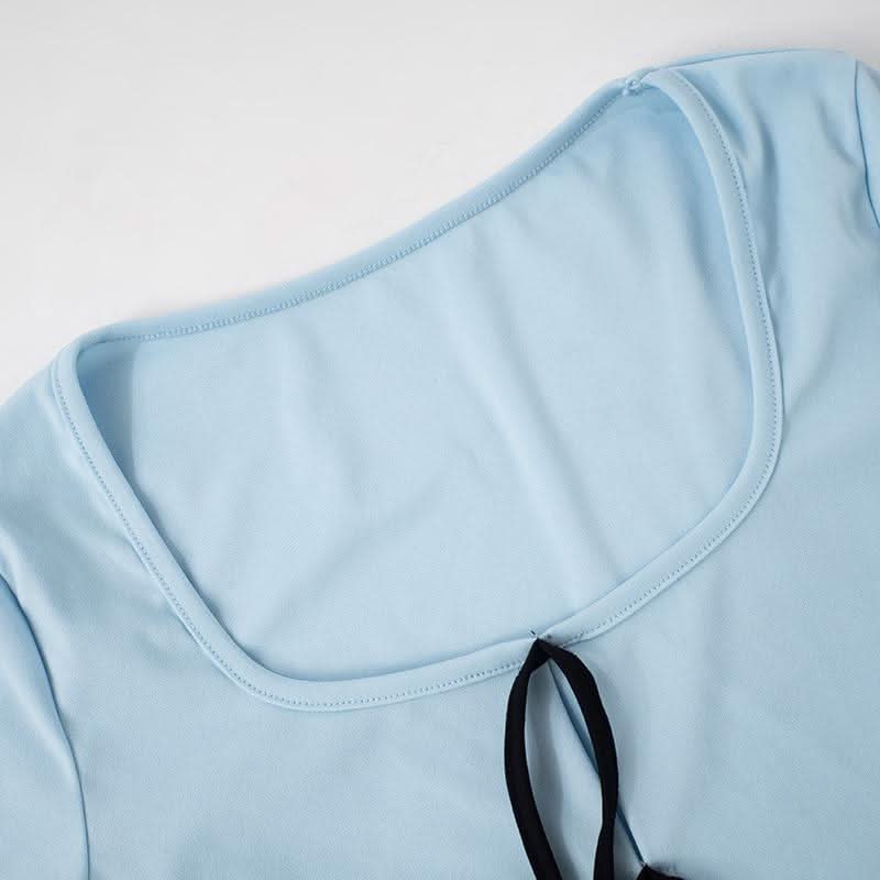 Short sleeve bowknot crop mini skirt set