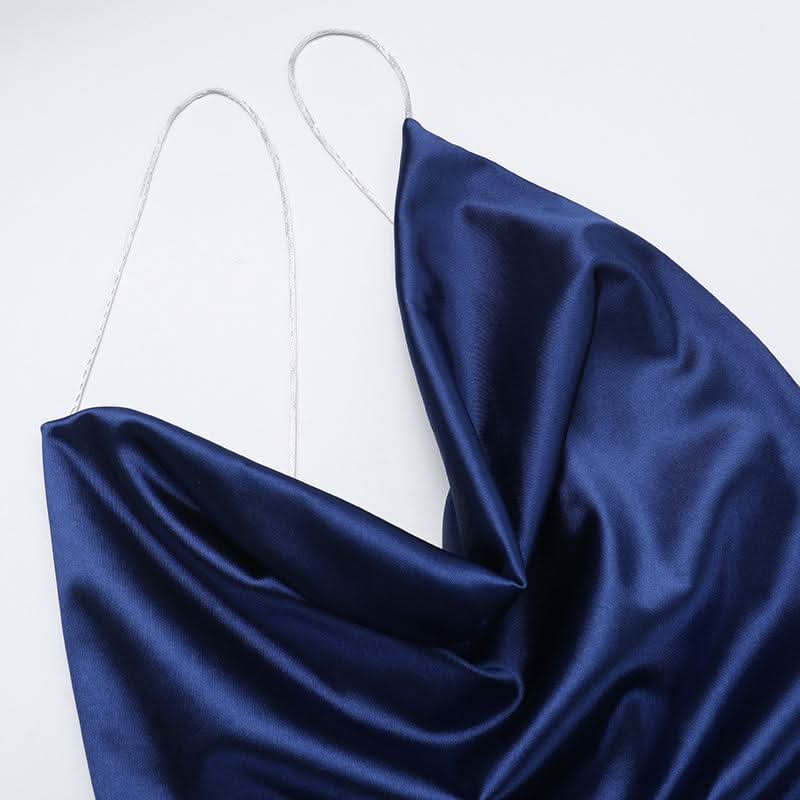 Irregular cowl neck self tie spaghetti strap maxi dress