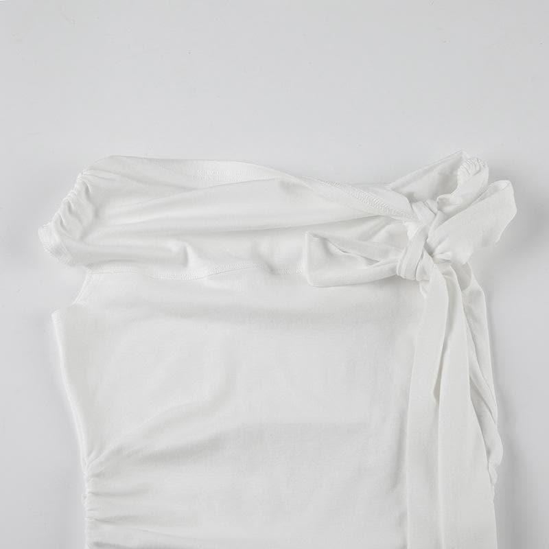 Off shoulder knotted ruched solid top