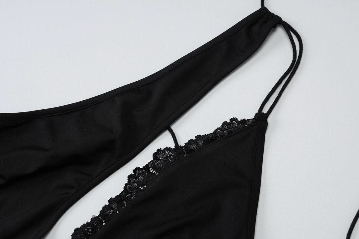 One shoulder o ring lace hem backless maxi dress