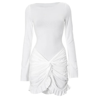 Long sleeve crewneck ruched mini dress