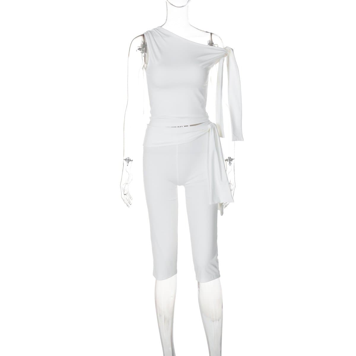 Off shoulder knotted medium rise pant set