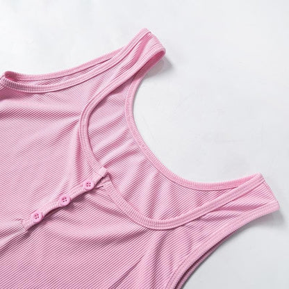 Square neck button ribbed tank top