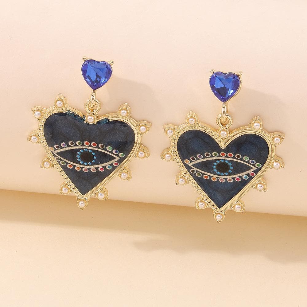 Rhinestone heart pendant stud earrings