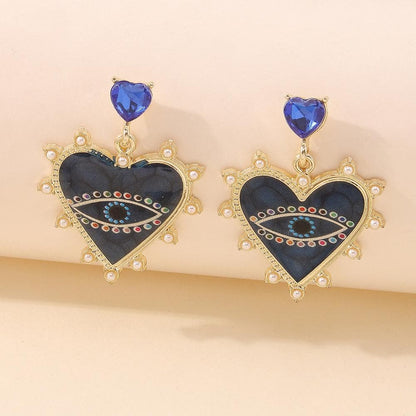 Rhinestone heart pendant stud earrings