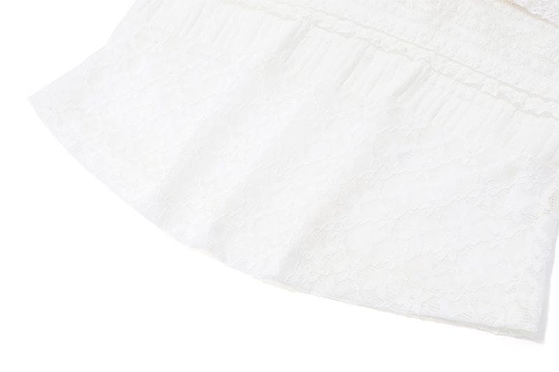 Cap sleeve ruched lace ribbon backless top
