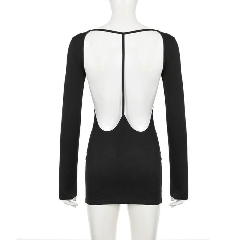 Long sleeve hollow out backless cut out mini dress