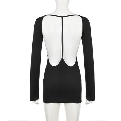 Long sleeve hollow out backless cut out mini dress