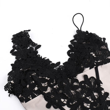 Flower embroidery bustier backless cami top