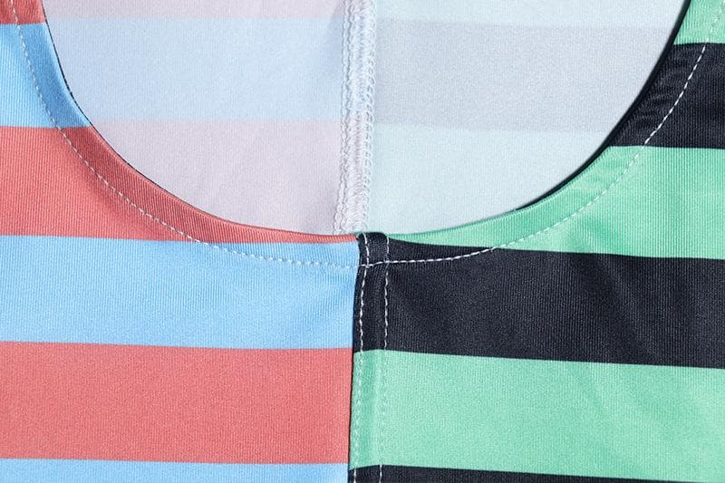 Striped print padded stitch contrast tube mini dress