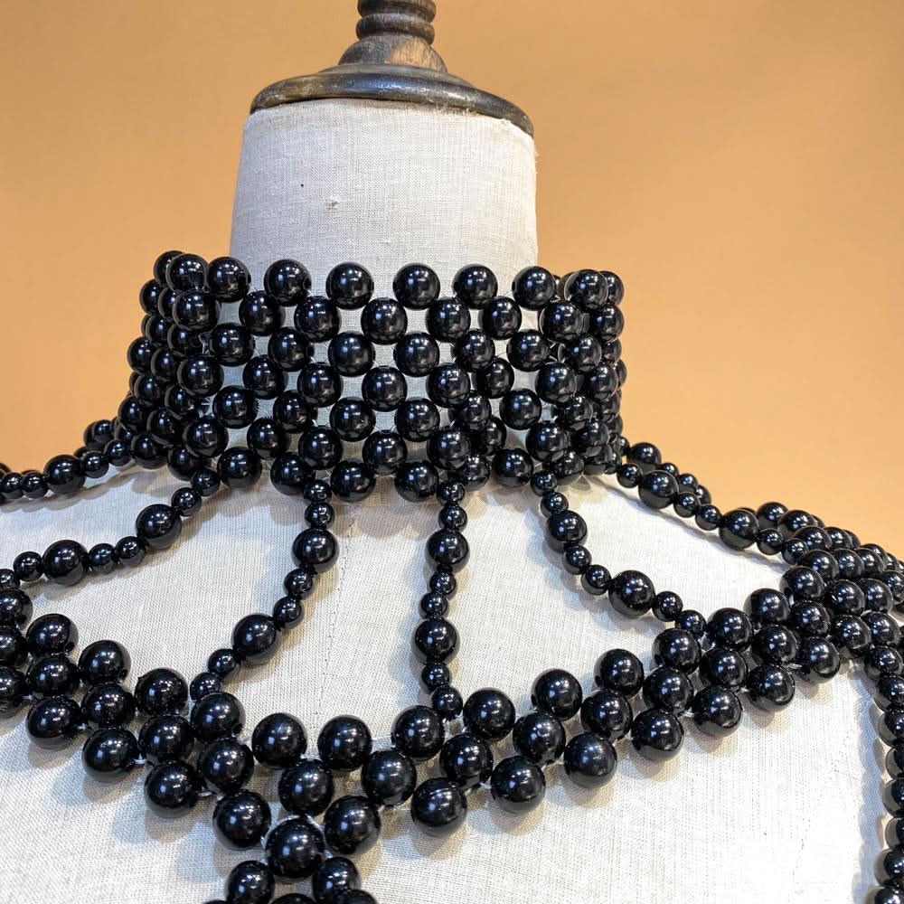 Beaded high neck hollow out metal chain cut out top