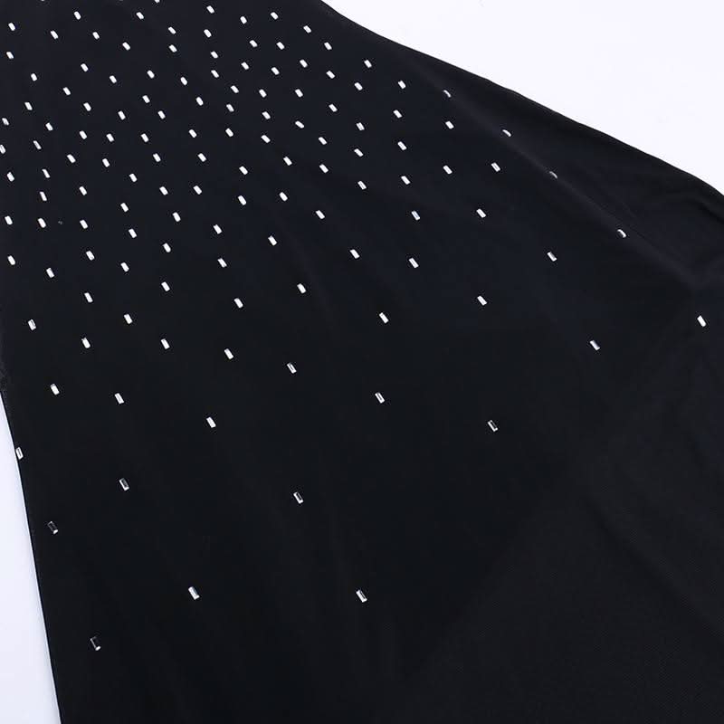 Mesh u neck beaded backless cami maxi dress