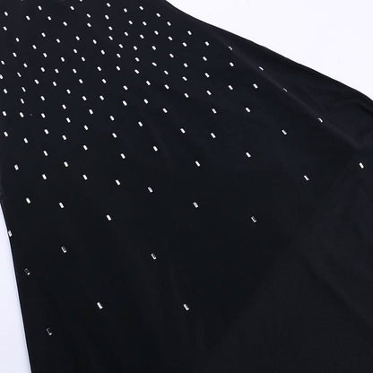 Mesh u neck beaded backless cami maxi dress