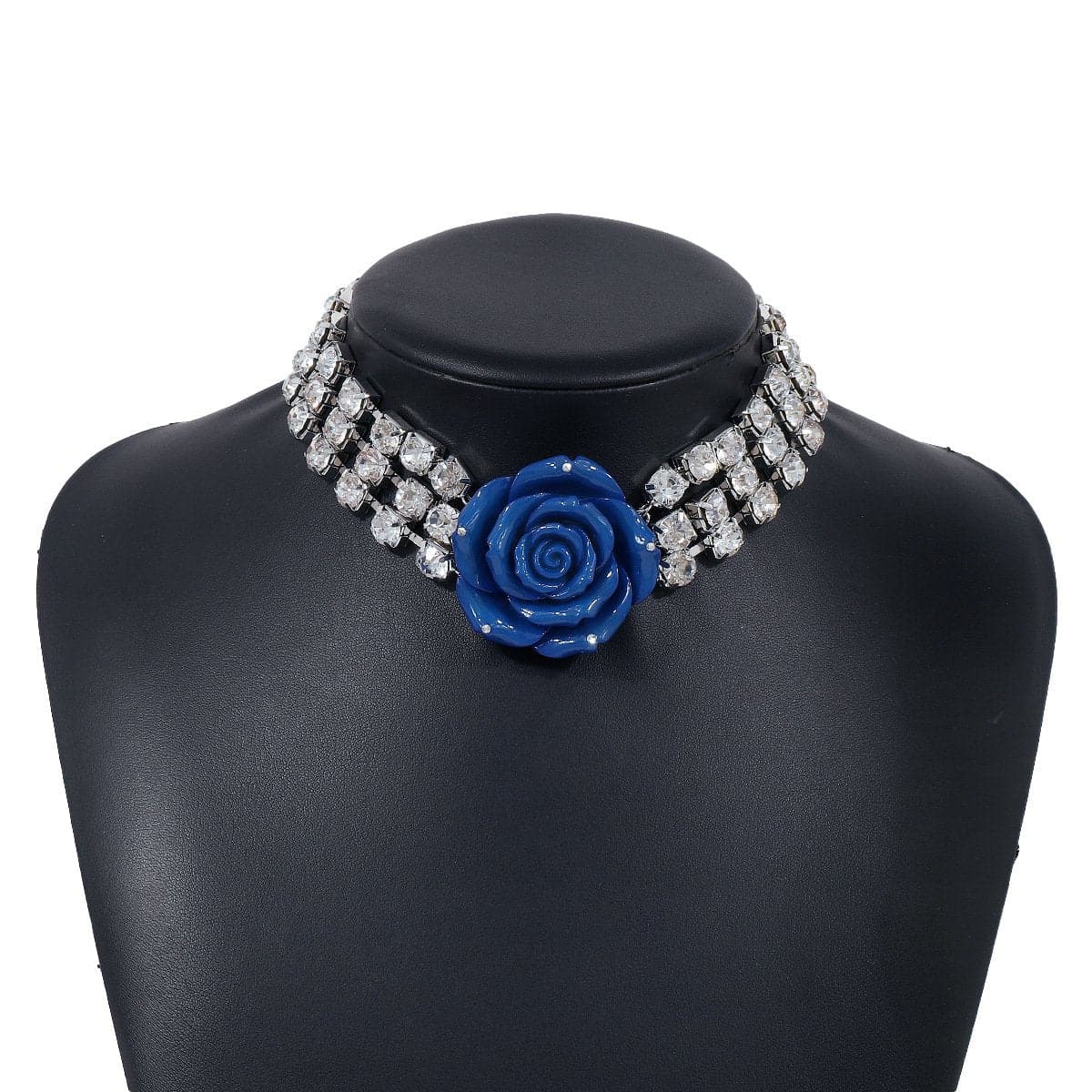 Rhinestone rose decor layered choker necklace