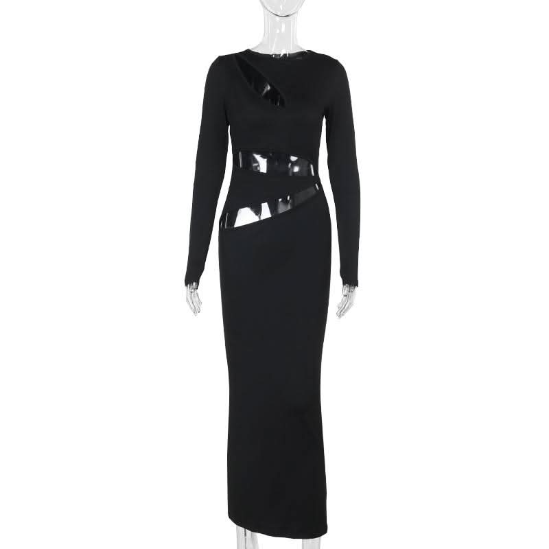 Long sleeve crewneck hollow out cut out maxi dress