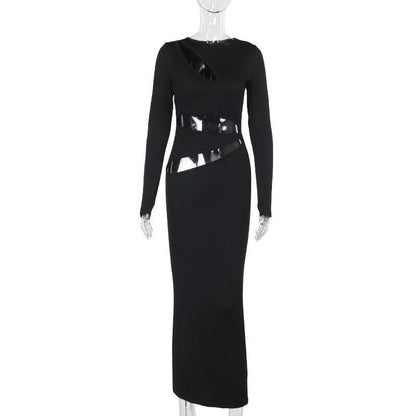 Long sleeve crewneck hollow out cut out maxi dress