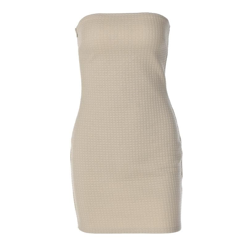 Strapless Waffle Knit Grid Texture Bodycon Tube Mini Dress