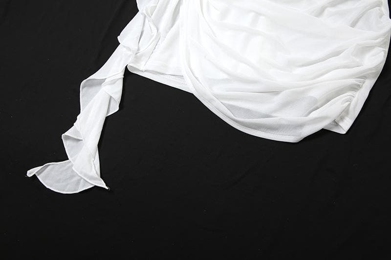 Bustier flower applique ruched ruffle mini dress