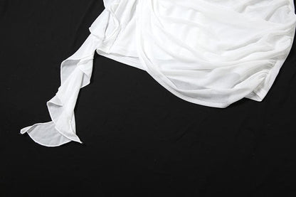 Bustier flower applique ruched ruffle mini dress