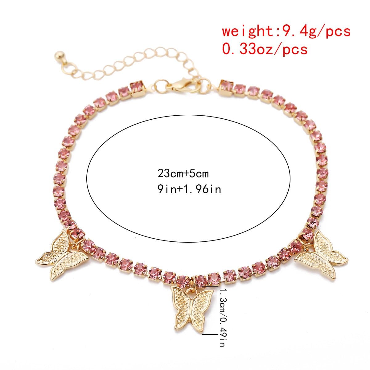 Butterfly pendant rhinestone anklet