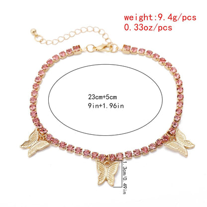 Butterfly pendant rhinestone anklet