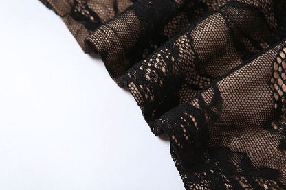 High neck long sleeve lace hollow out cut out mini dress