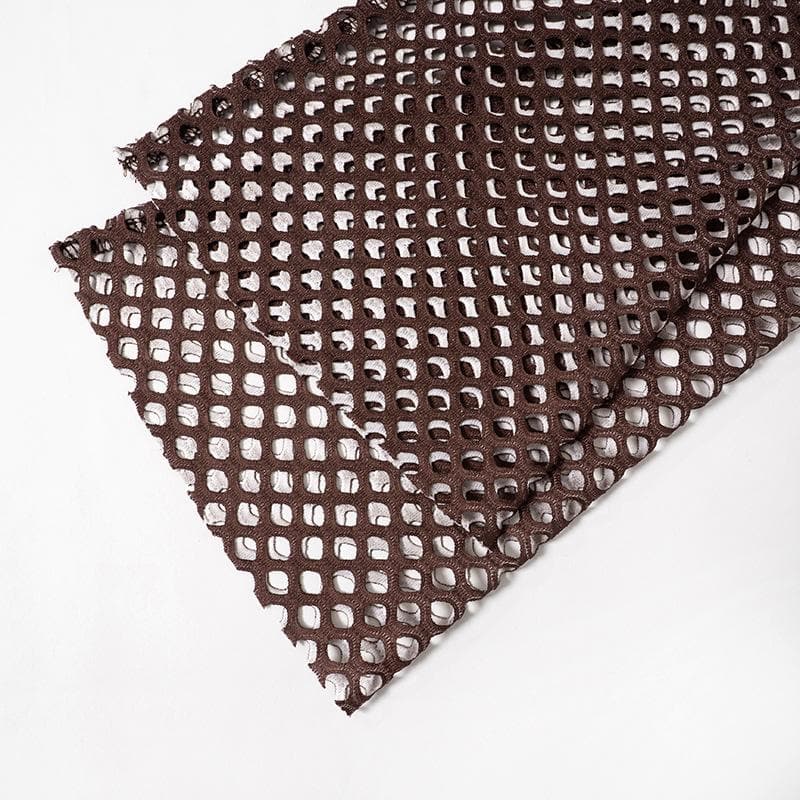 Fishnet long sleeve hollow out mesh contrast cut out top