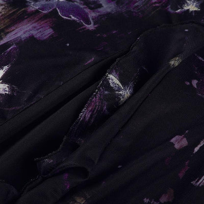 Butterfly print lace hem slit mesh cami maxi dress