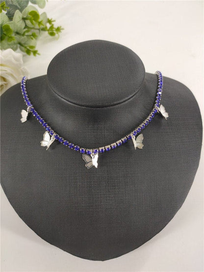 Rhinestone butterfly pendant necklace