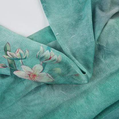 Cowl neck mesh butterfly print ruched cami maxi dress