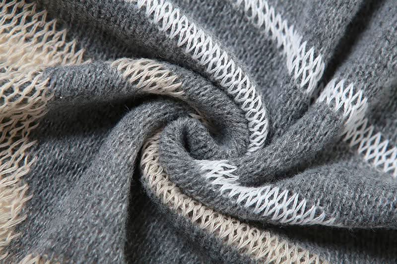 Crewneck long sleeve knitted striped print maxi dress