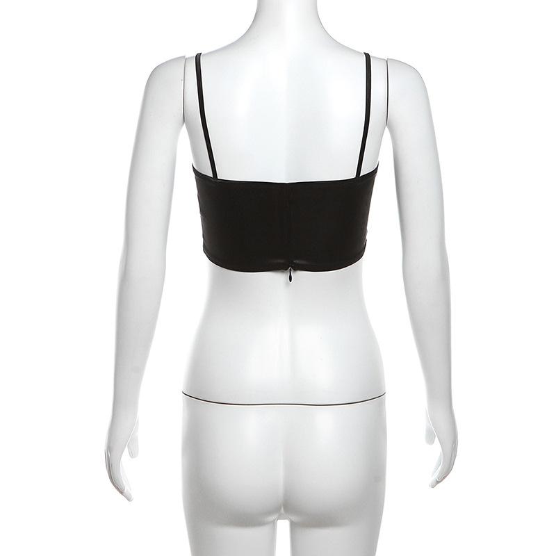 Satin bowknot ribbon lace hem zip-up cami top