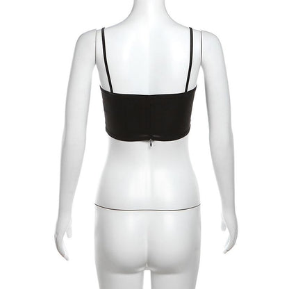 Satin bowknot ribbon lace hem zip-up cami top