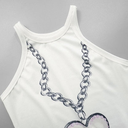 Ribbed crewneck heart pattern sleeveless tank top