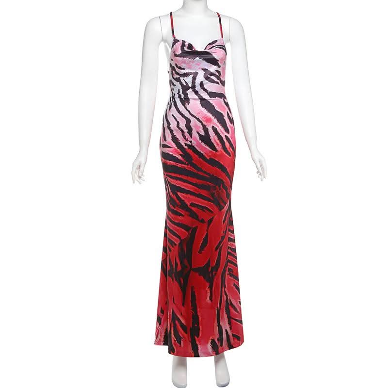 Cowl neck o ring self tie gradient print cami maxi dress