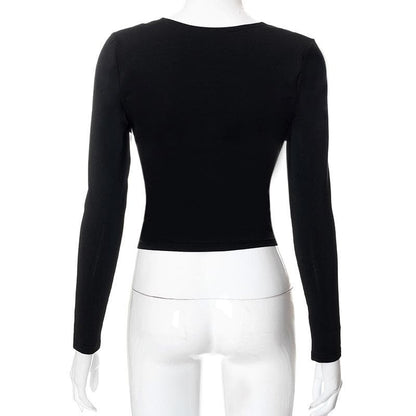 Hollow out solid long sleeve backless cut out top