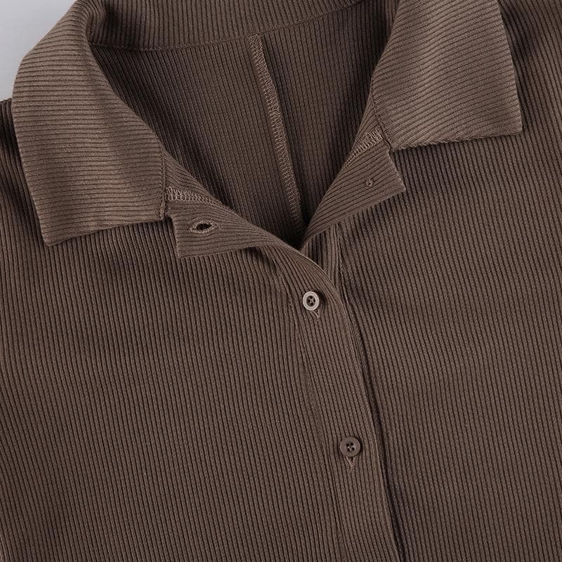 Turnover collar ribbed button romper