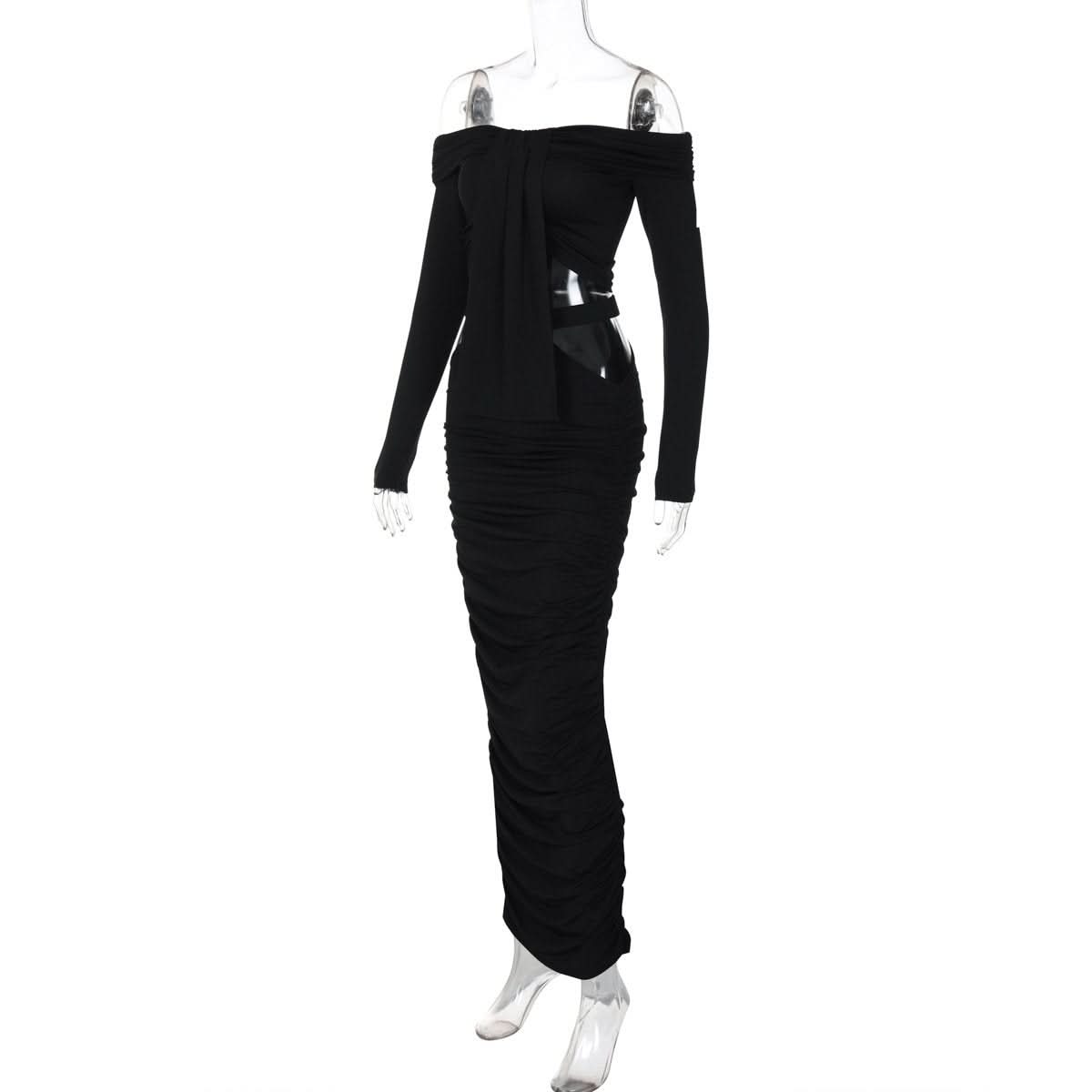 Off shoulder long sleeve hollow out cut out maxi dress