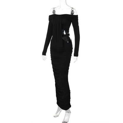 Off shoulder long sleeve hollow out cut out maxi dress