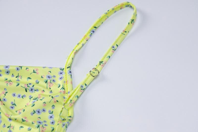 Ditsy Floral Print Spaghetti Strap Square Neck Bodycon Mini Dress