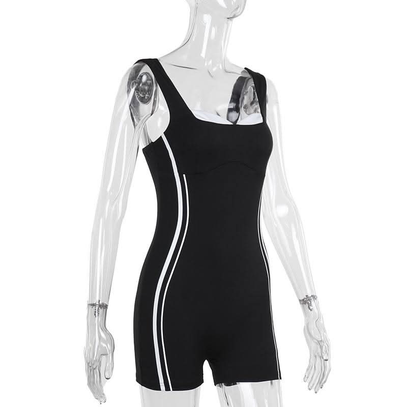 V neck backless contrast tank romper