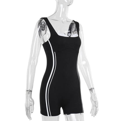 V neck backless contrast tank romper