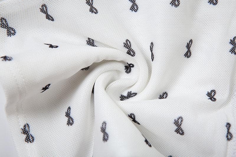 Halter self tie ruched flower applique bowknot print top