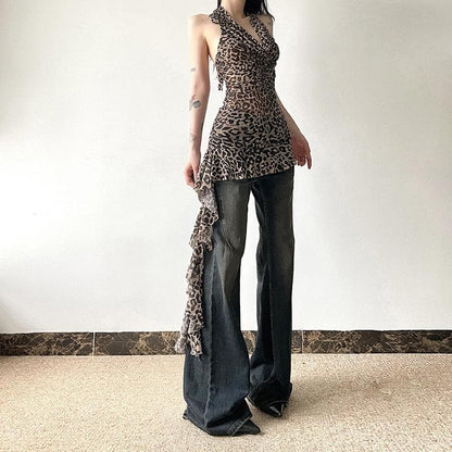 Halter leopard print backless top